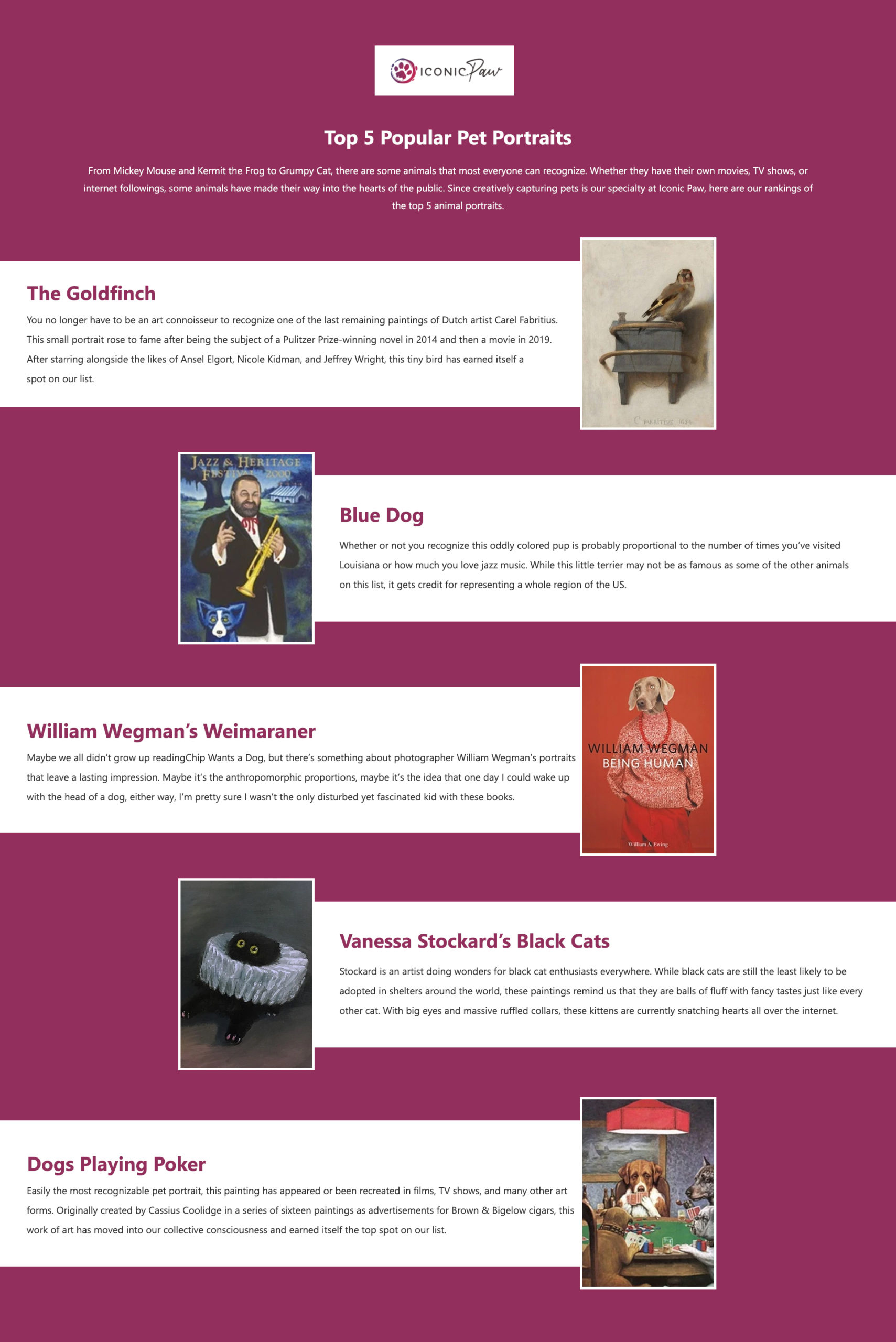 five popular pet portraits infographic