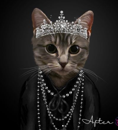 royal cat custom portrait wearing headdress crown