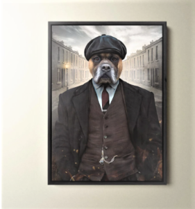 front view of customized Peaky Blinders pet portrait