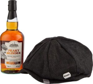 front view of Peaky Blinders whisky and cap